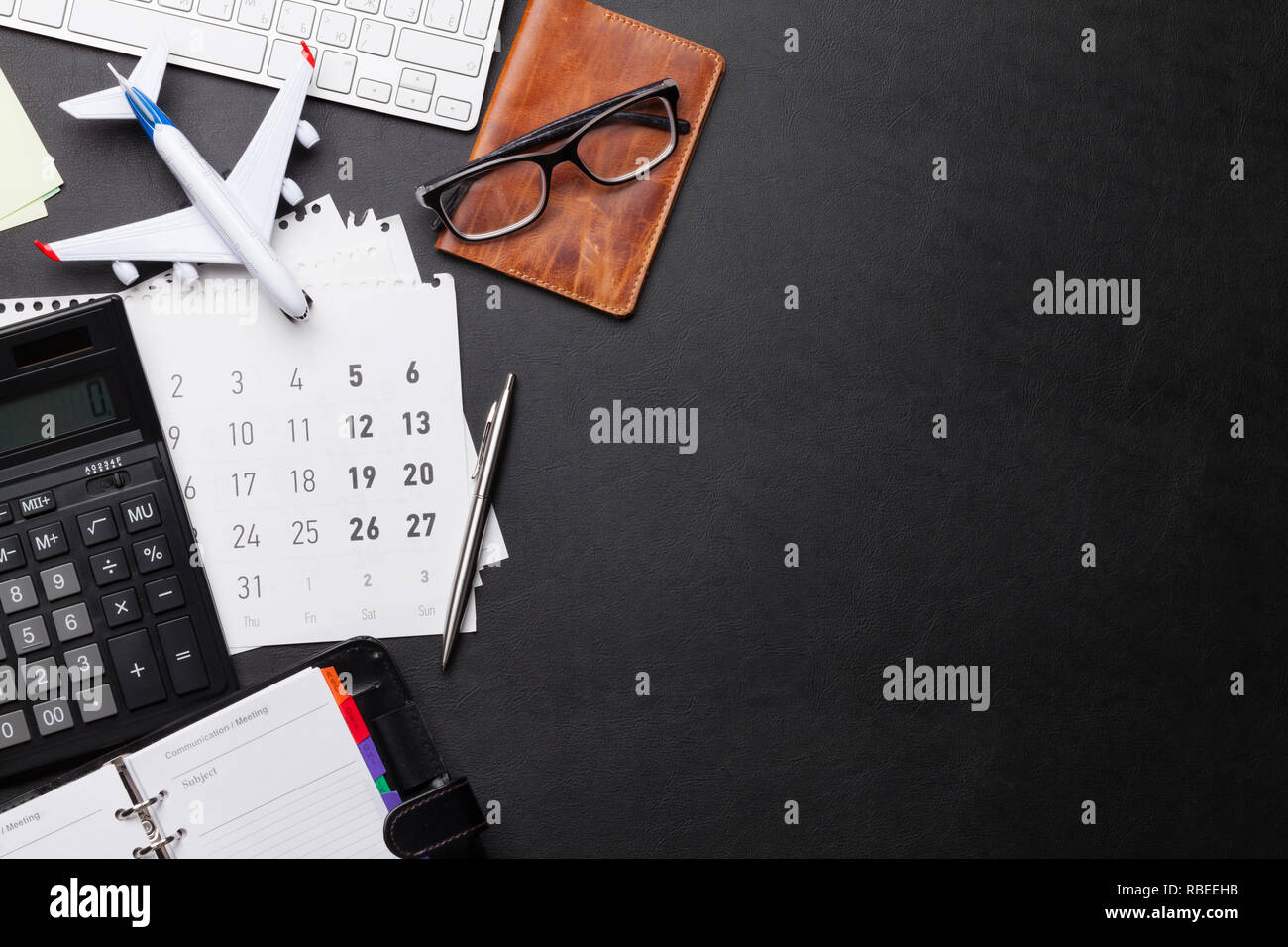 Business Trip Concept Accessories On Desk Table Pc Keyboard