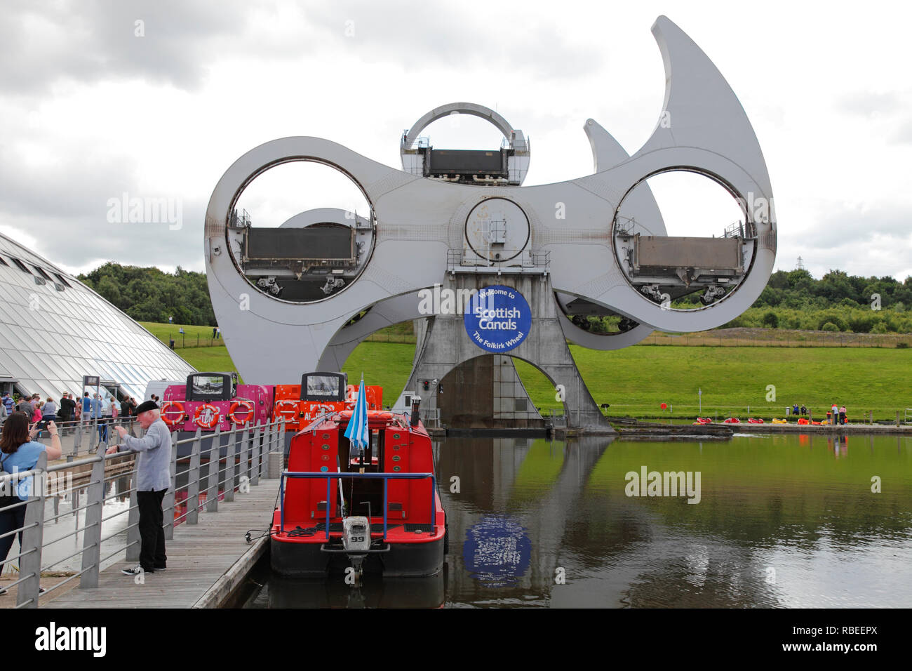 The Falkirk Wheel and the Forth and Clyde Canal Falkirk Scotland Stock Photo