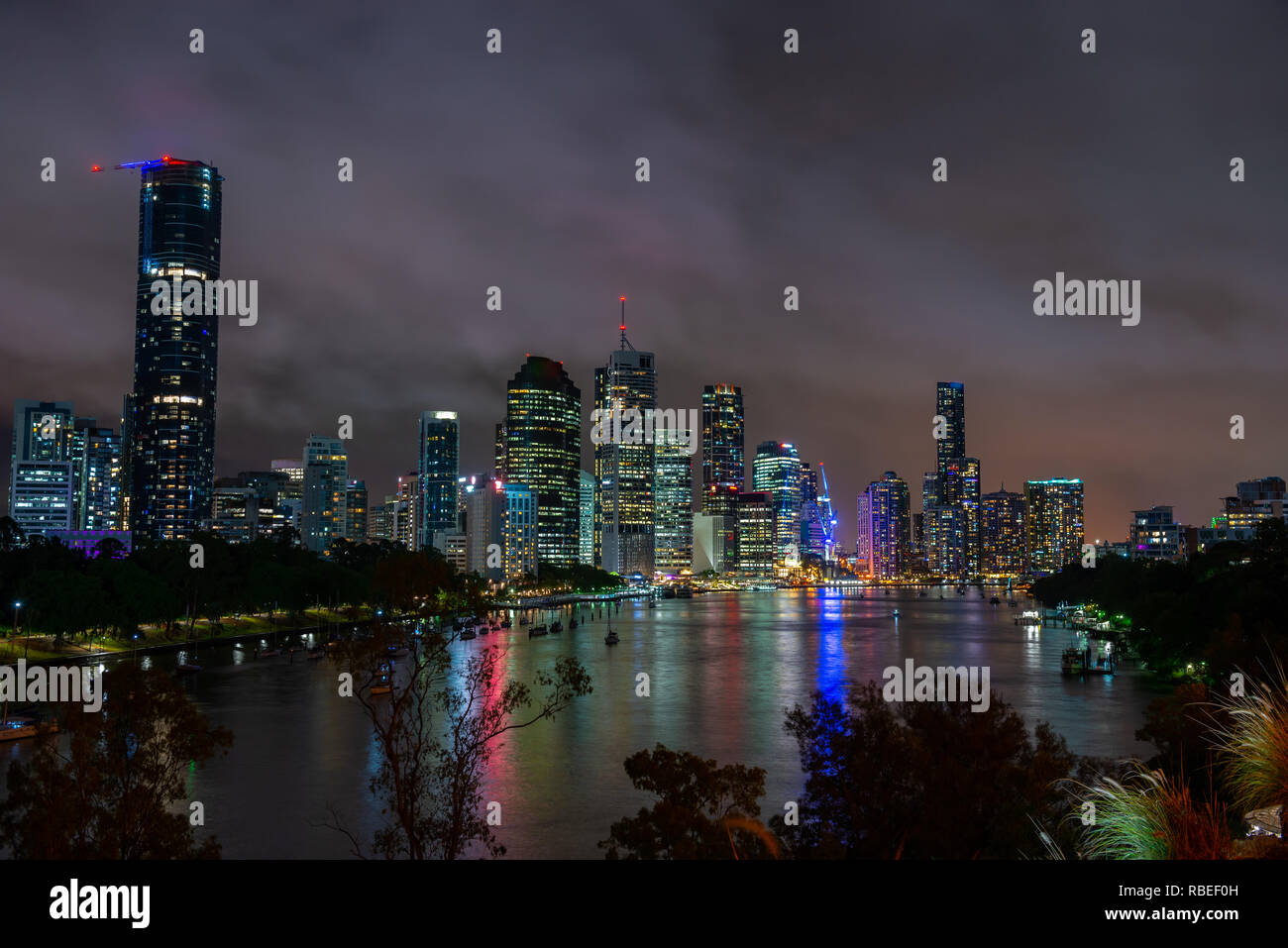 View of Brisbane City from Kangaroo Point, Brisbane Australia Stock Photo