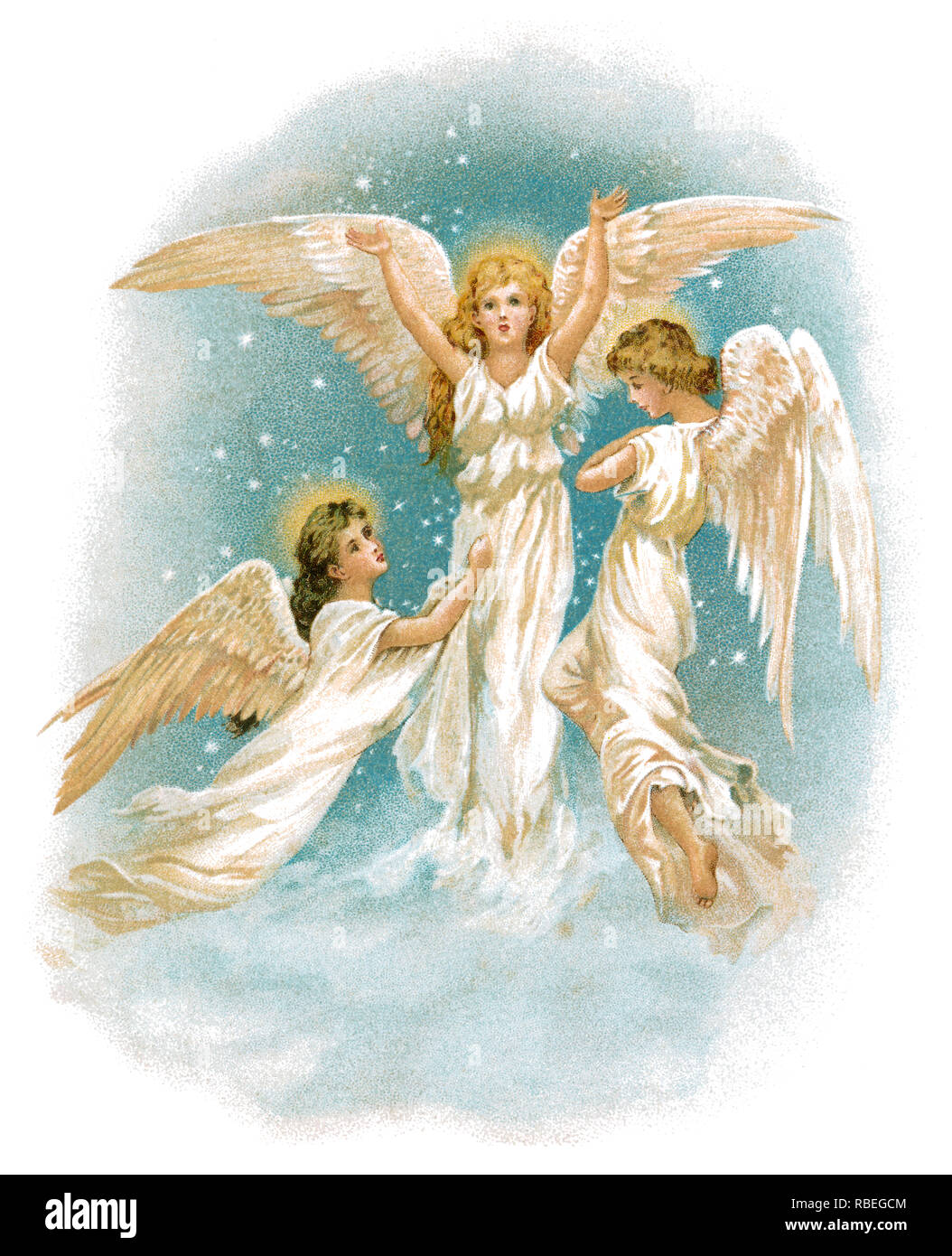 1893 sentimental Victorian illustration of three angels. Stock Photo