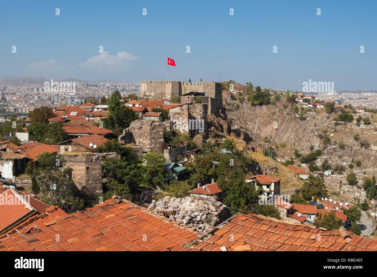 Famous Ankara castle at sunny day in capital of Turkey Stock Photo