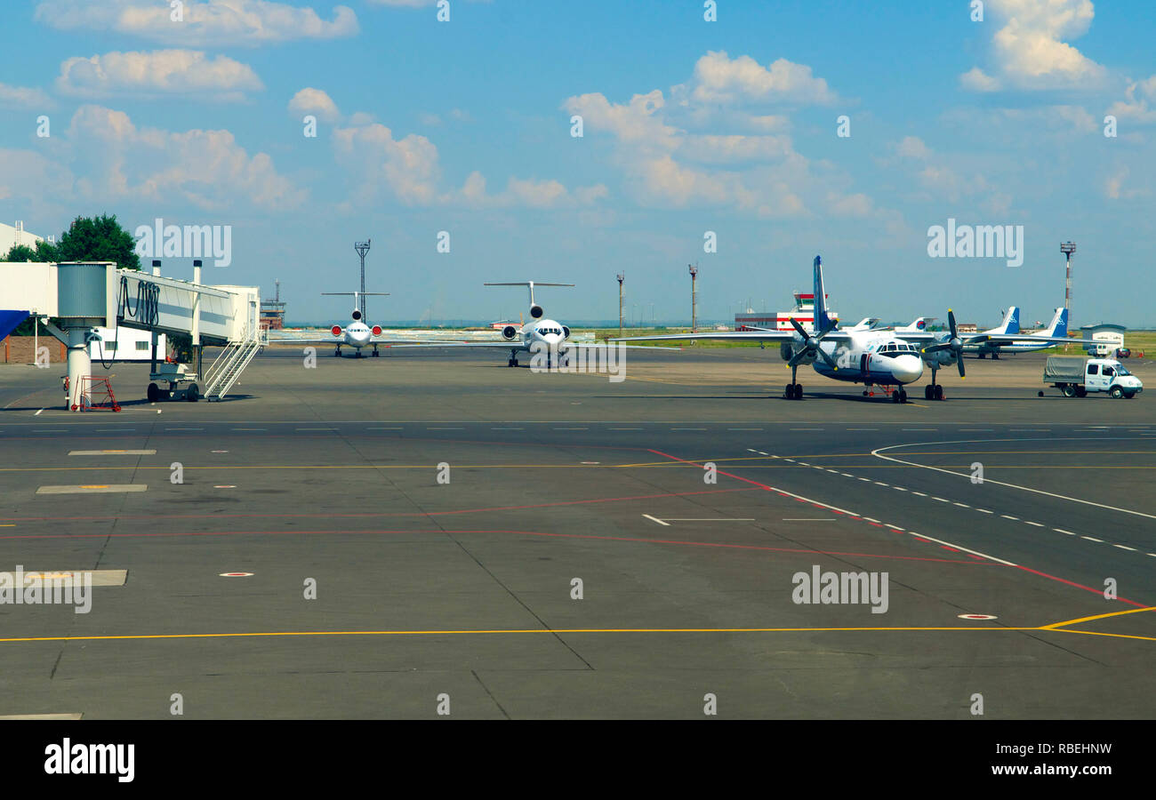 Aircraft stood in the airport at rest, Astana, kazakhstan Stock Photo