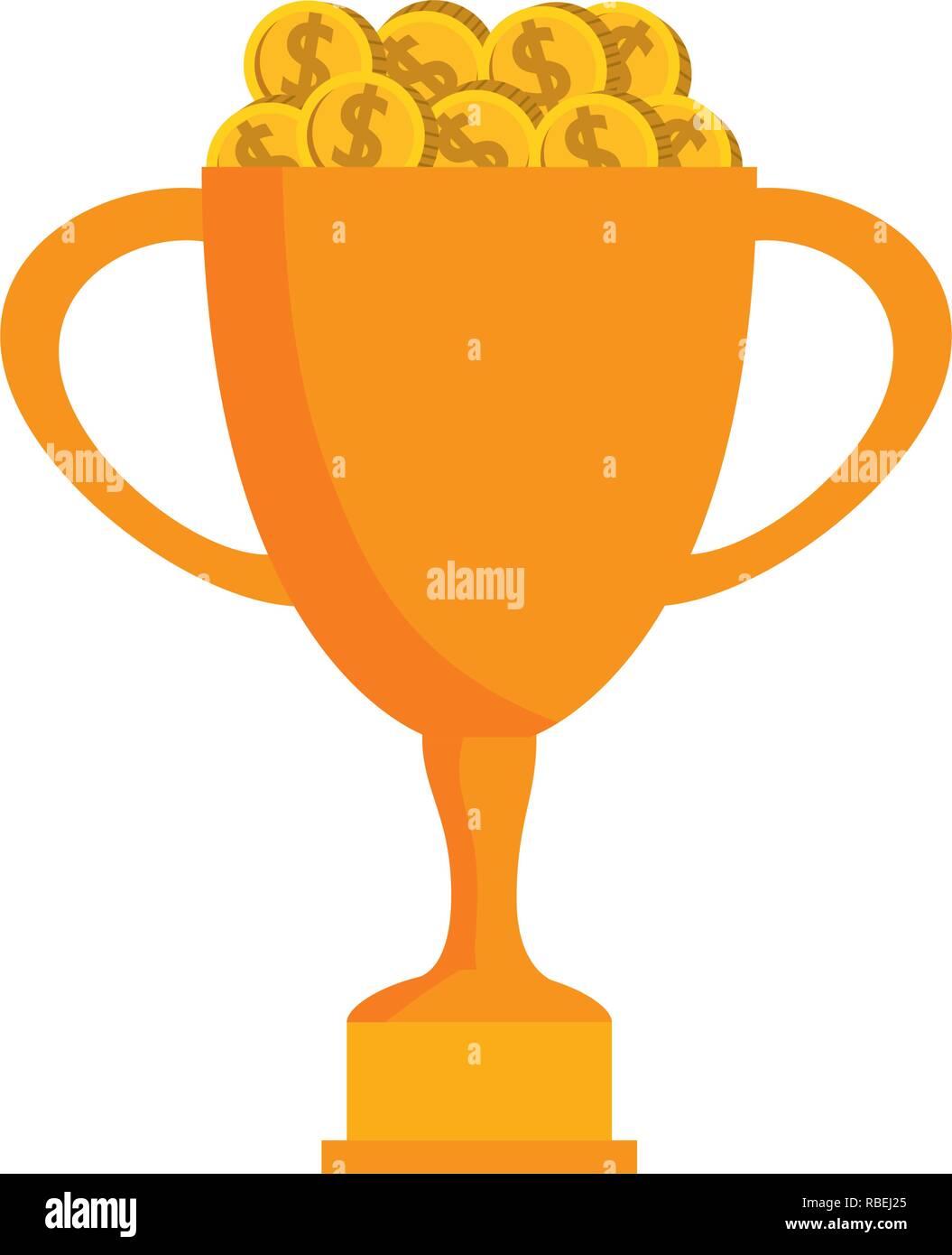 trophy cup award with coins money Stock Vector