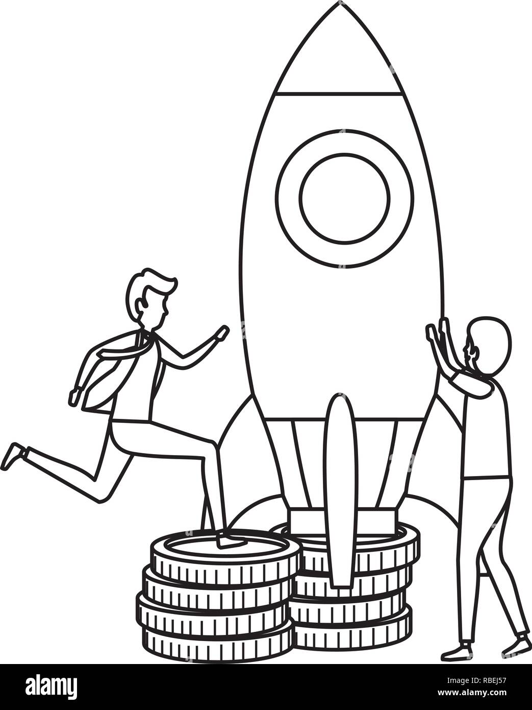 couple of businessmen with coins and rocket Stock Vector Image & Art ...