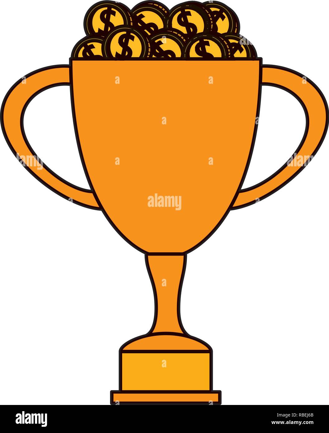 trophy cup award with coins money Stock Vector