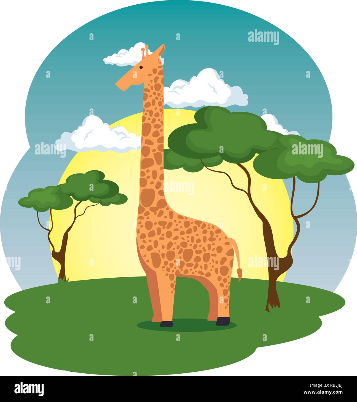 cute giraffe in the field scene Stock Vector Image & Art - Alamy