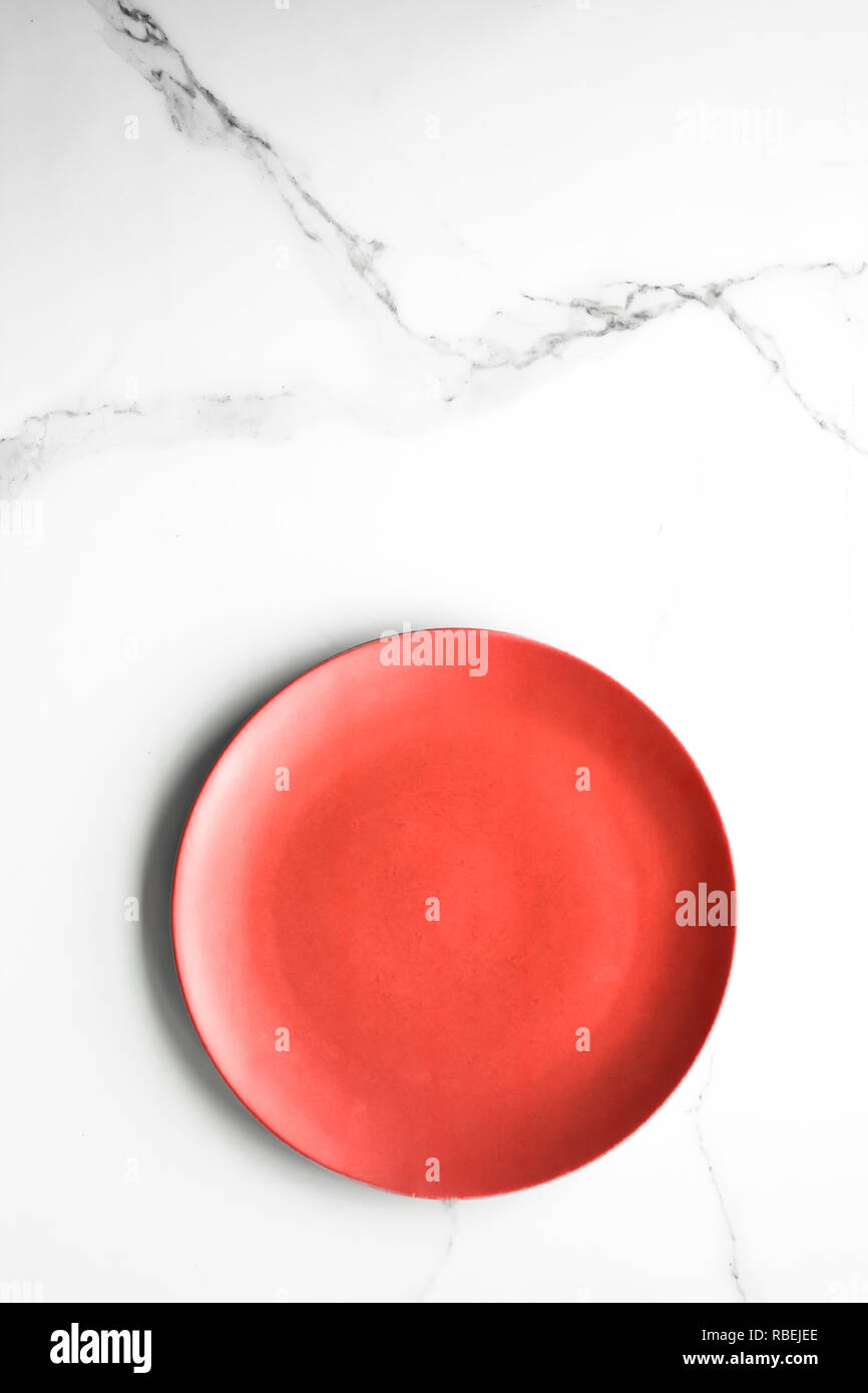 empty red plate on marble - recipe backgrounds, restaurant menu ...