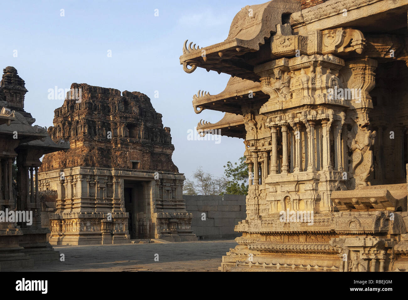 Vittala Temple Gopuram and musical pillars at Hampi, Karnataka, India Stock Photo