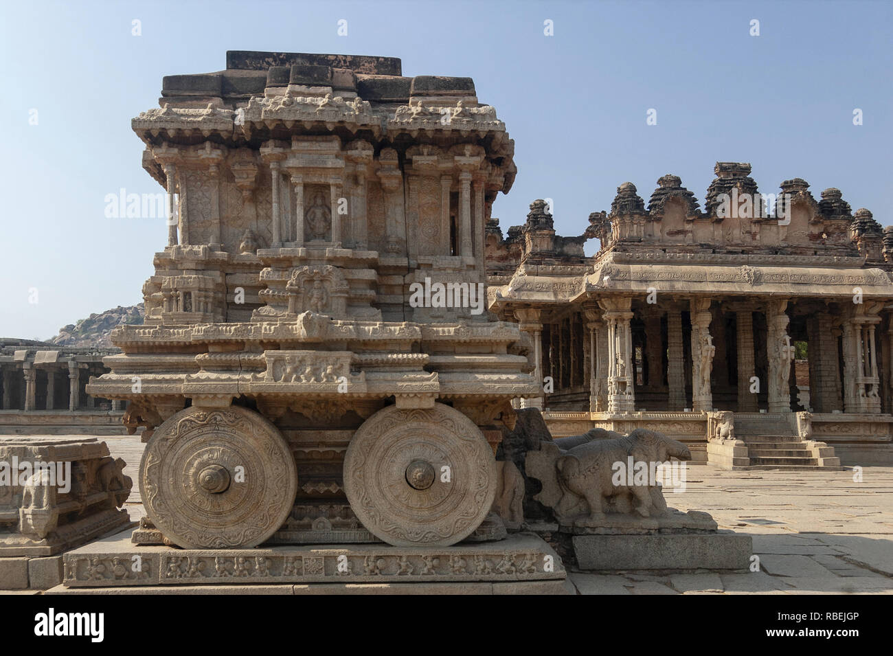 Stone Charriot at Vittala Temple ion Hampi, Karnataka, India Stock Photo