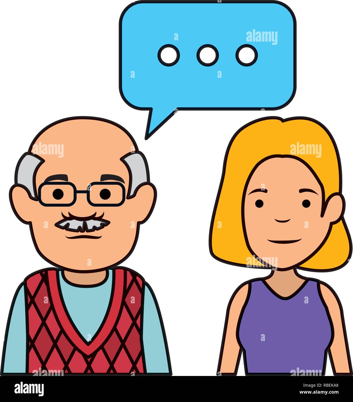 cute grandfather and daughter with speech bubble Stock Vector