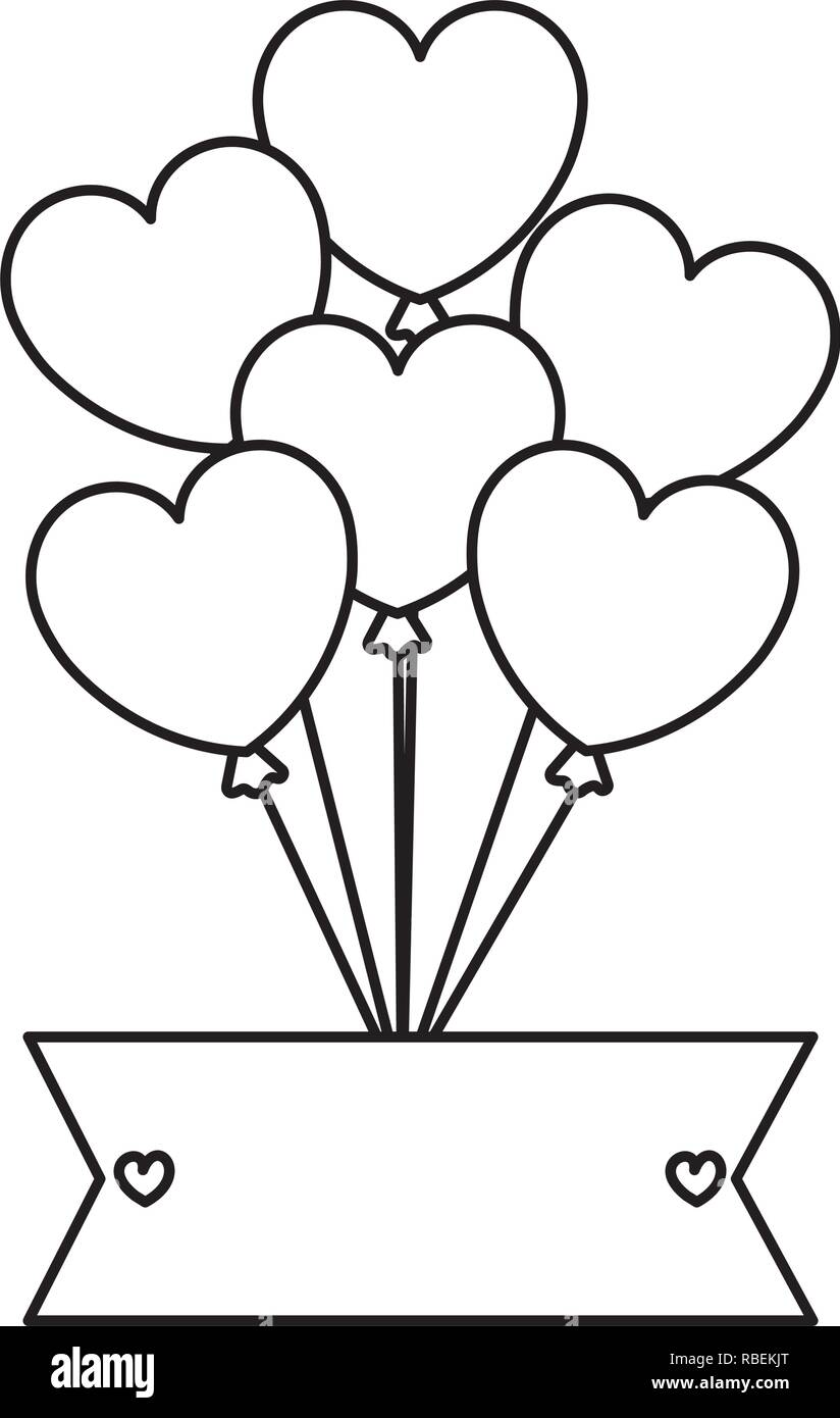 heart shaped party balloons with ribbon stock vector art illustration