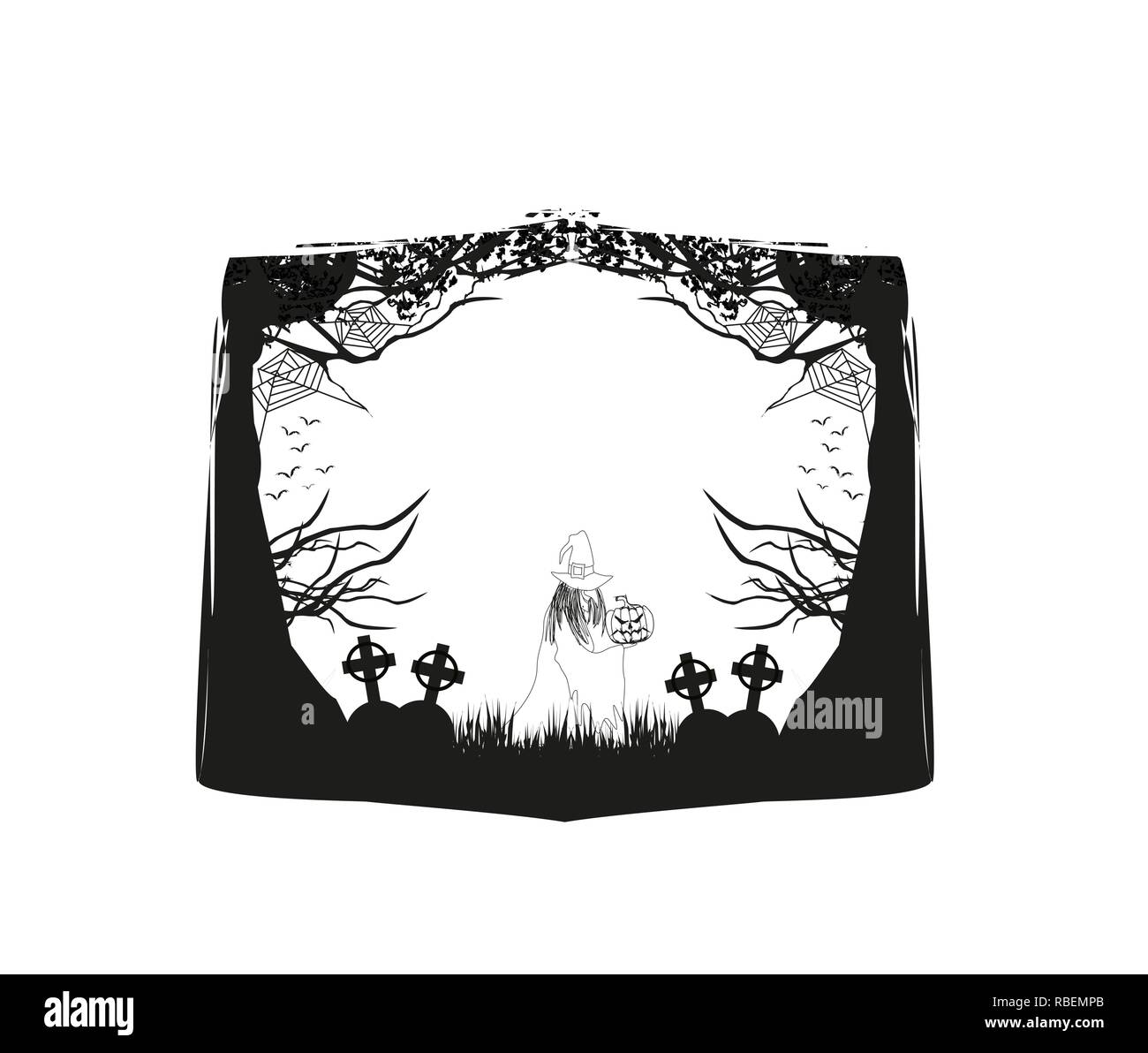 Halloween night - black and white frame Stock Vector