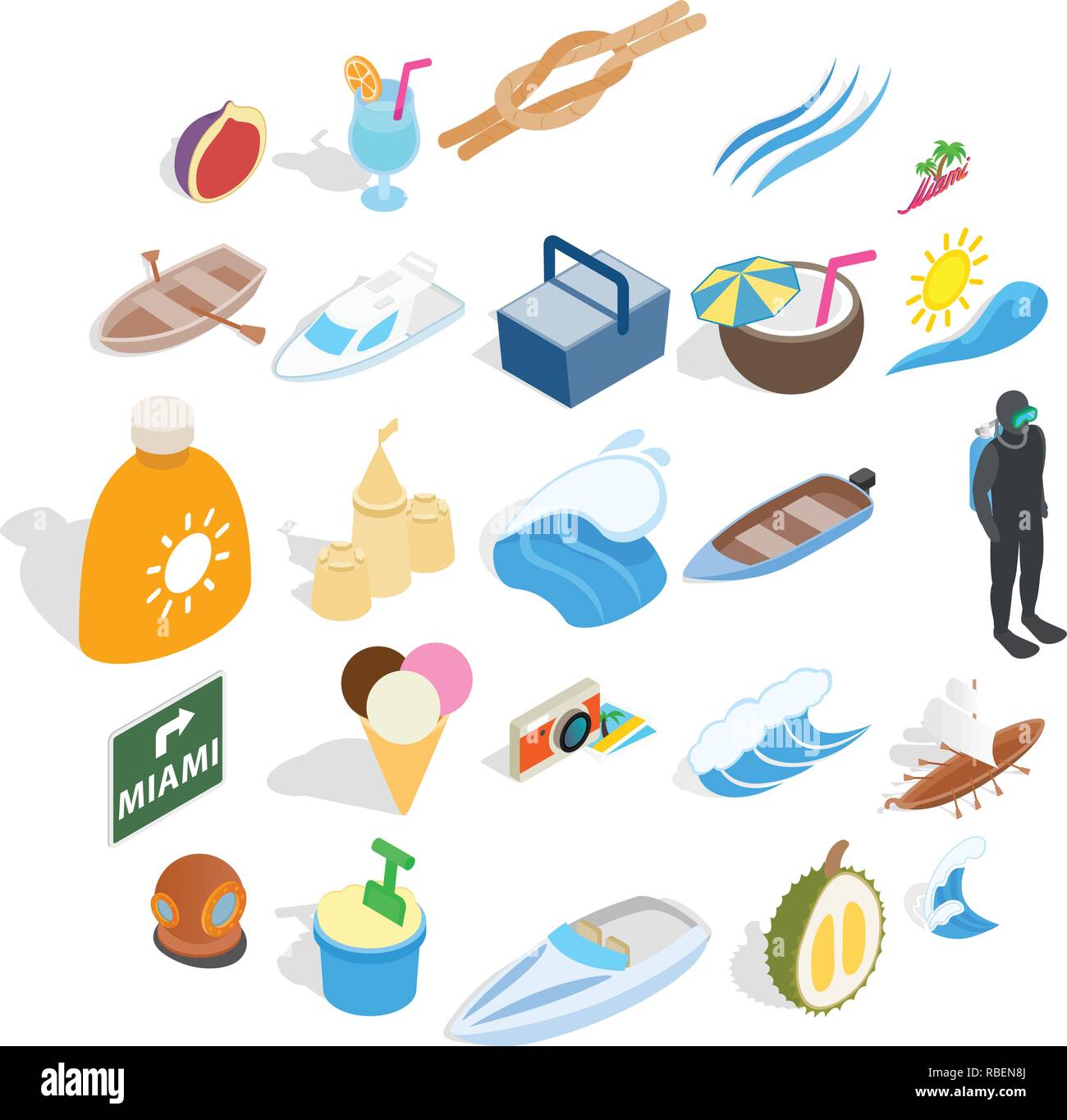 Cozy beach icons set, isometric style Stock Vector Image & Art - Alamy