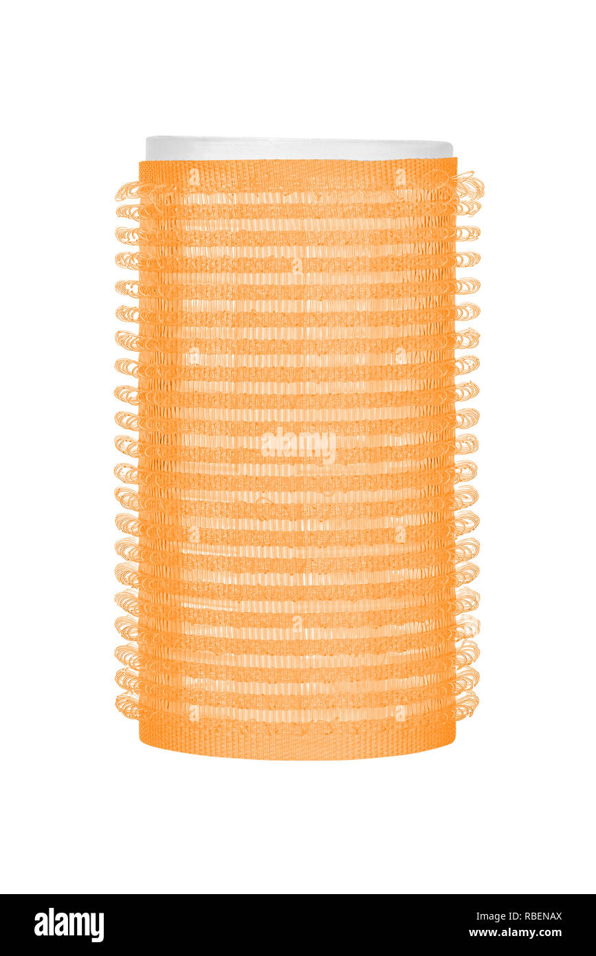 Single Orange Hair Curler Isolated On White Background Stock