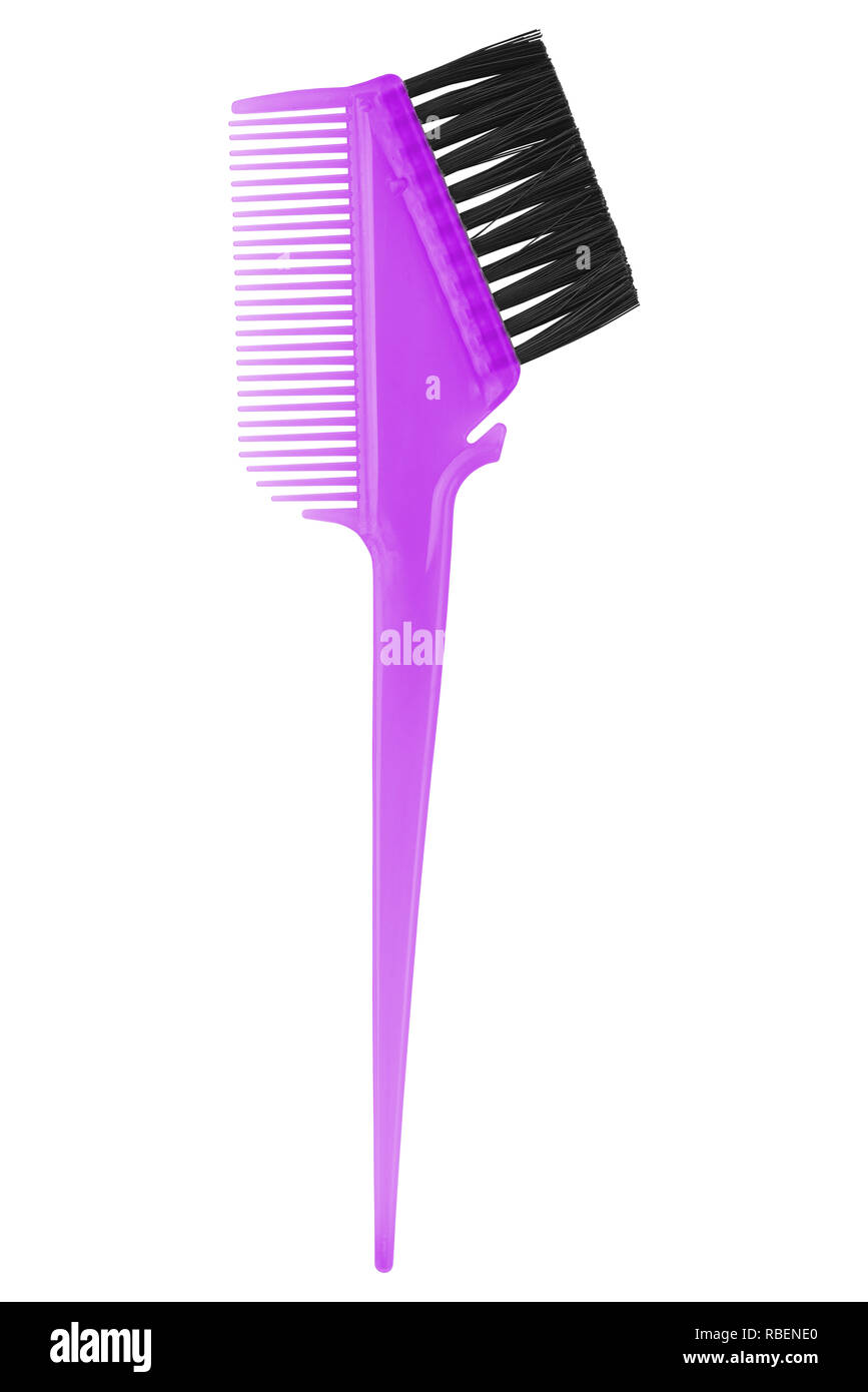 Purple Hair Dye Brush Isolated On White Background Stock Photo