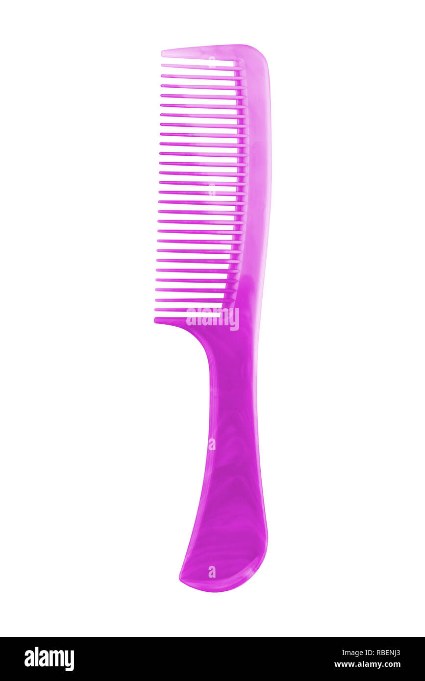 Purple plastic comb with handle, isolated on transparent or white
