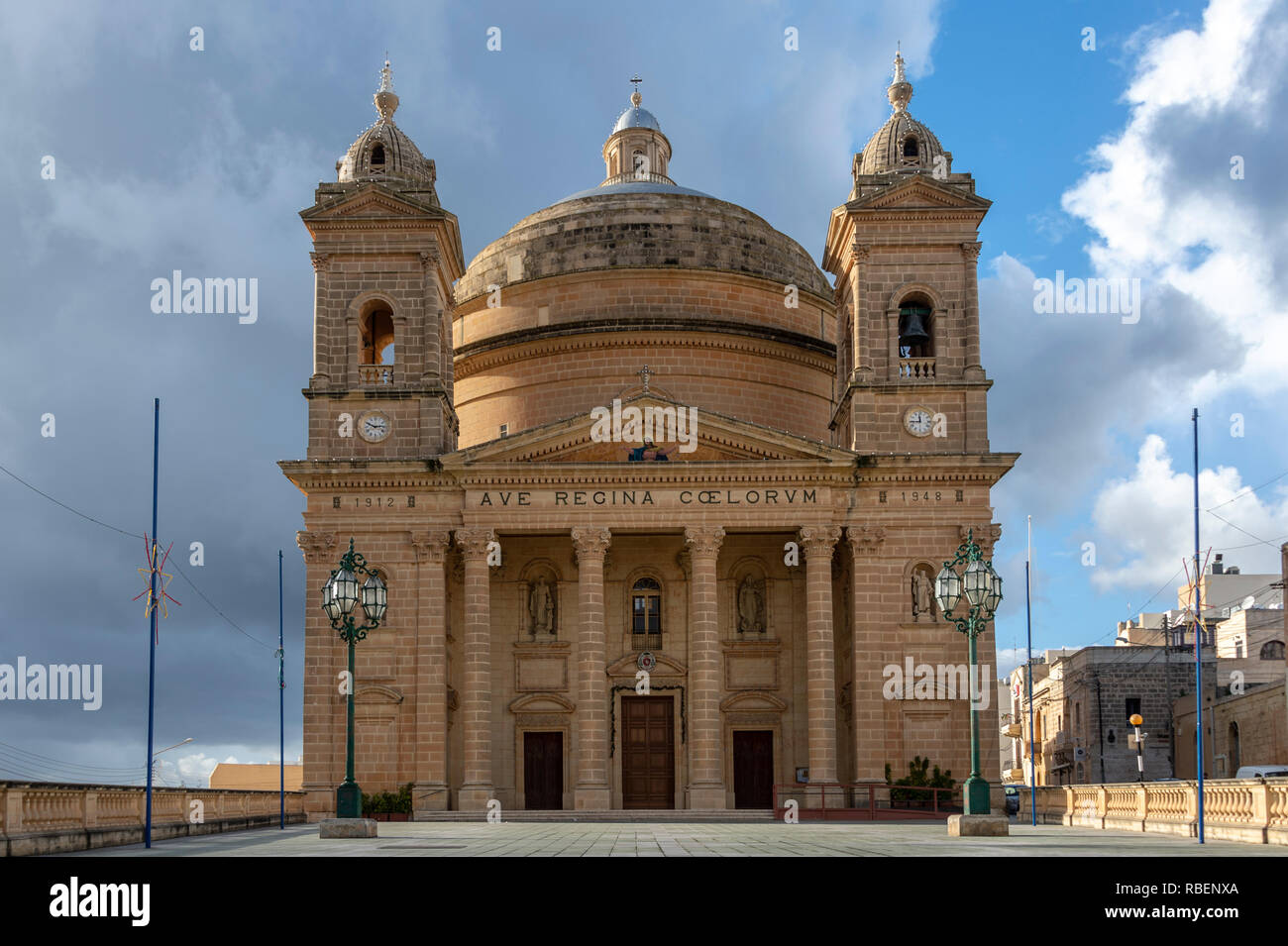 Parish Church of the Assumption of the Blessed Virgin Mary into Heaven in Mgarr, Malta. Stock Photo