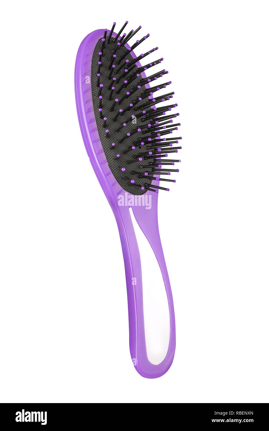 Purple Hair Comb Brush With Handle For All Hair Types Side Perspective View Isolated On White Background Clipping Path Included Stock Photo Alamy