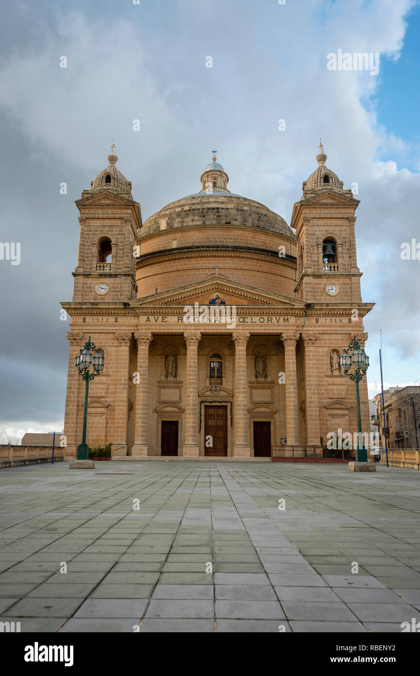 Parish Church of the Assumption of the Blessed Virgin Mary into Heaven in Mgarr, Malta. Stock Photo