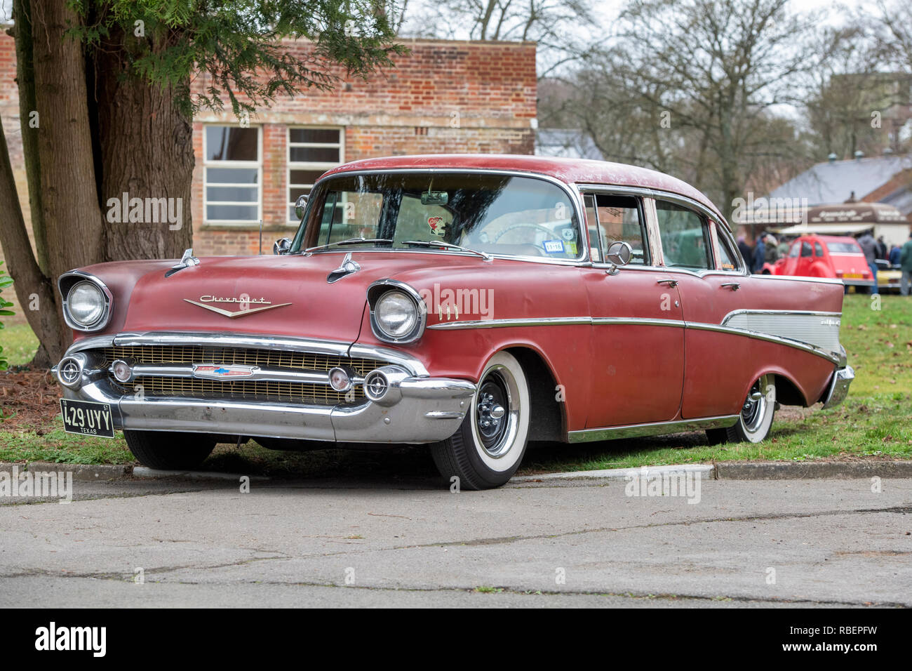 1957 Chevrolet american car at Bicester Heritage Centre. Oxfordshire, England Stock Photo
