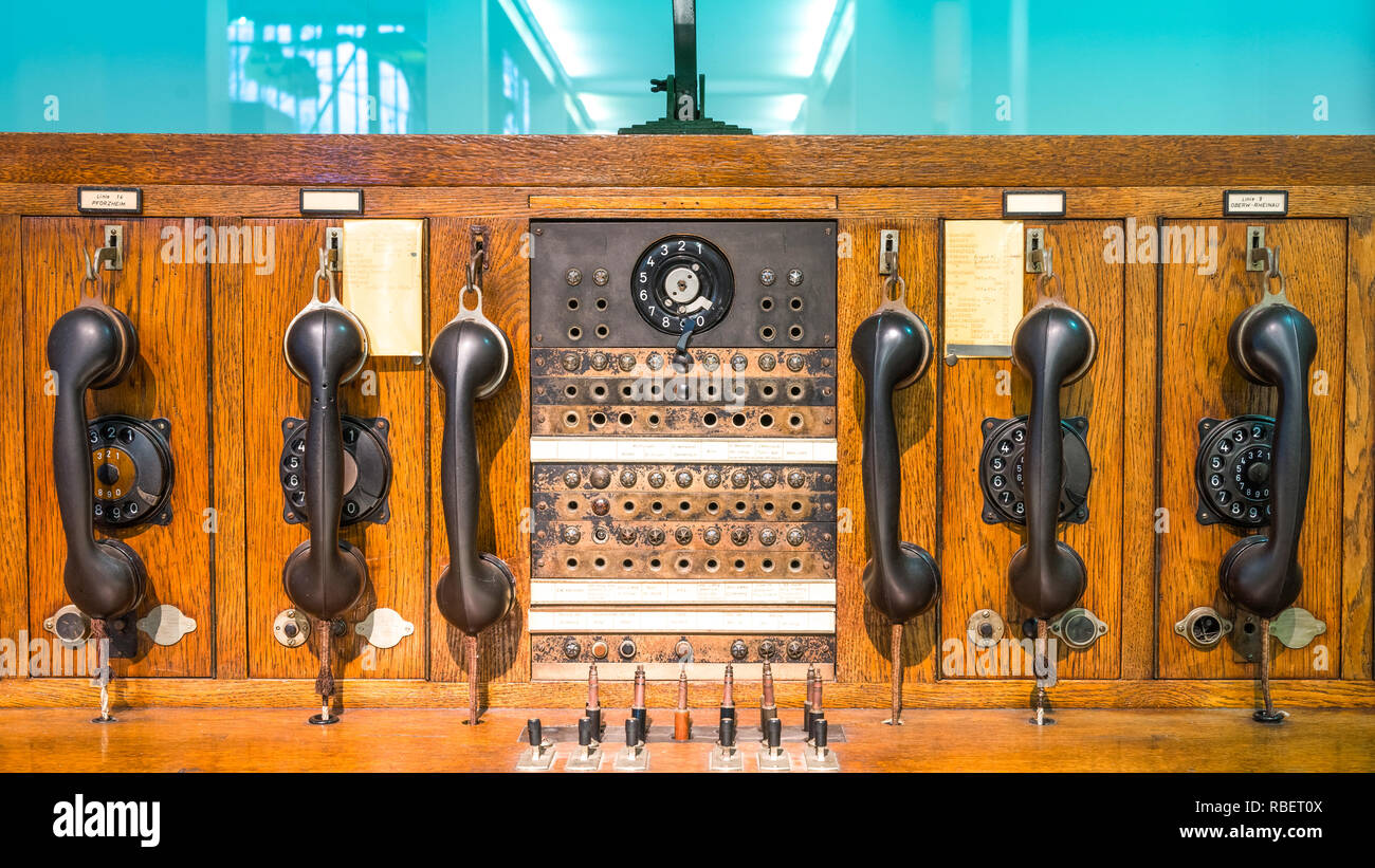 Old telephone system Stock Photo