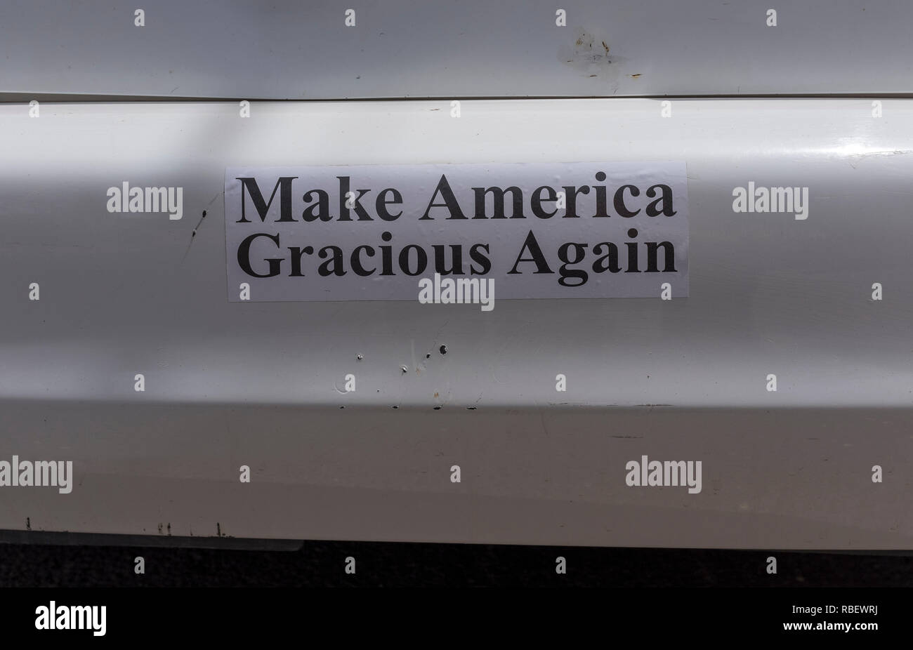 bumper sticker message "Make America Gracious Again Stock Photo Alamy