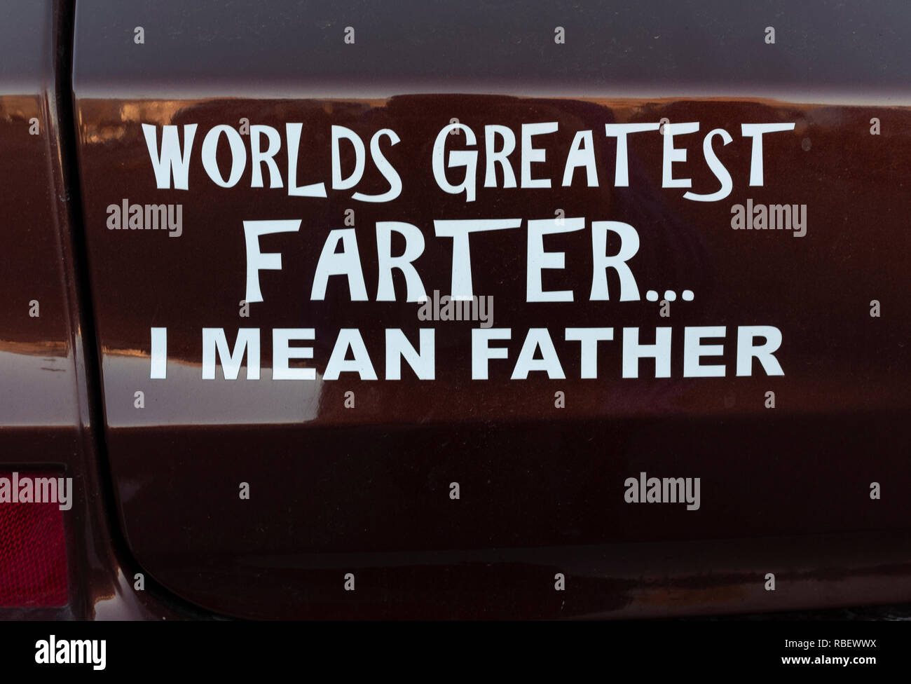 bumper sticker message "World's Greatest Farter..I Mean Father Stock
