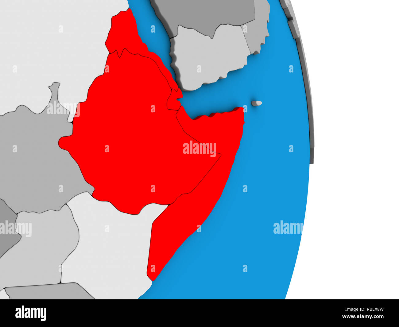 Horn of Africa on simple political 3D globe. 3D illustration Stock ...