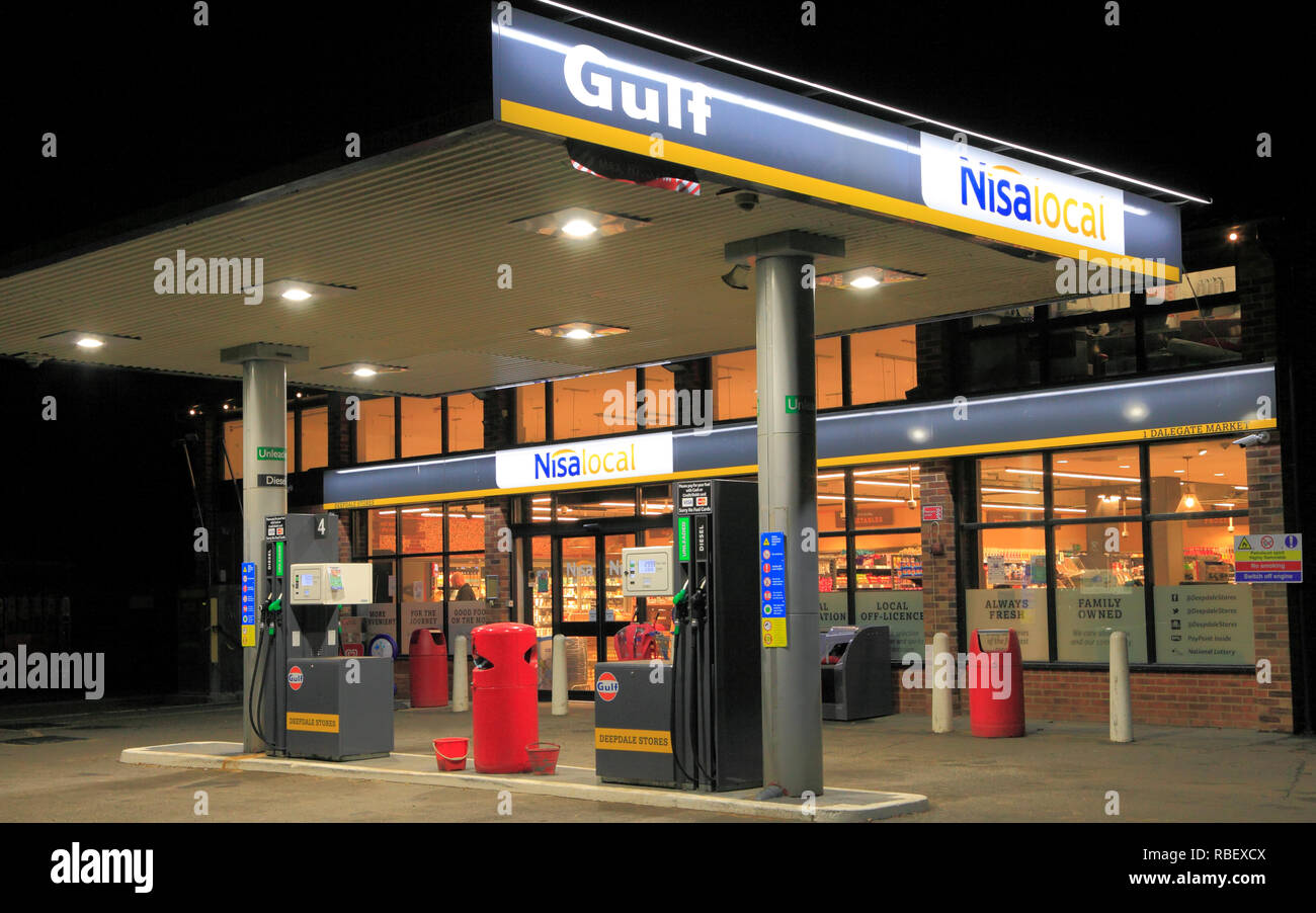 Nisa, Local store, Gulf, petrol, filling station, mini supermarket, shop, Burnham Deepdale, Deepdale Stores, Norfolk, UK Stock Photo