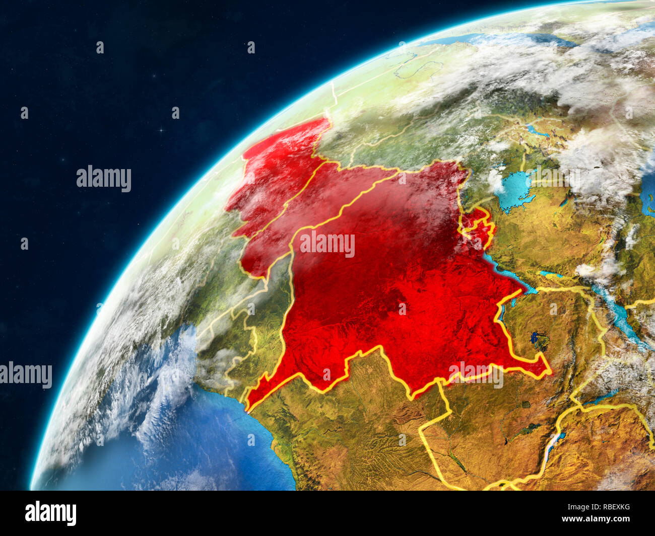 Central Africa on realistic model of planet Earth with country borders ...