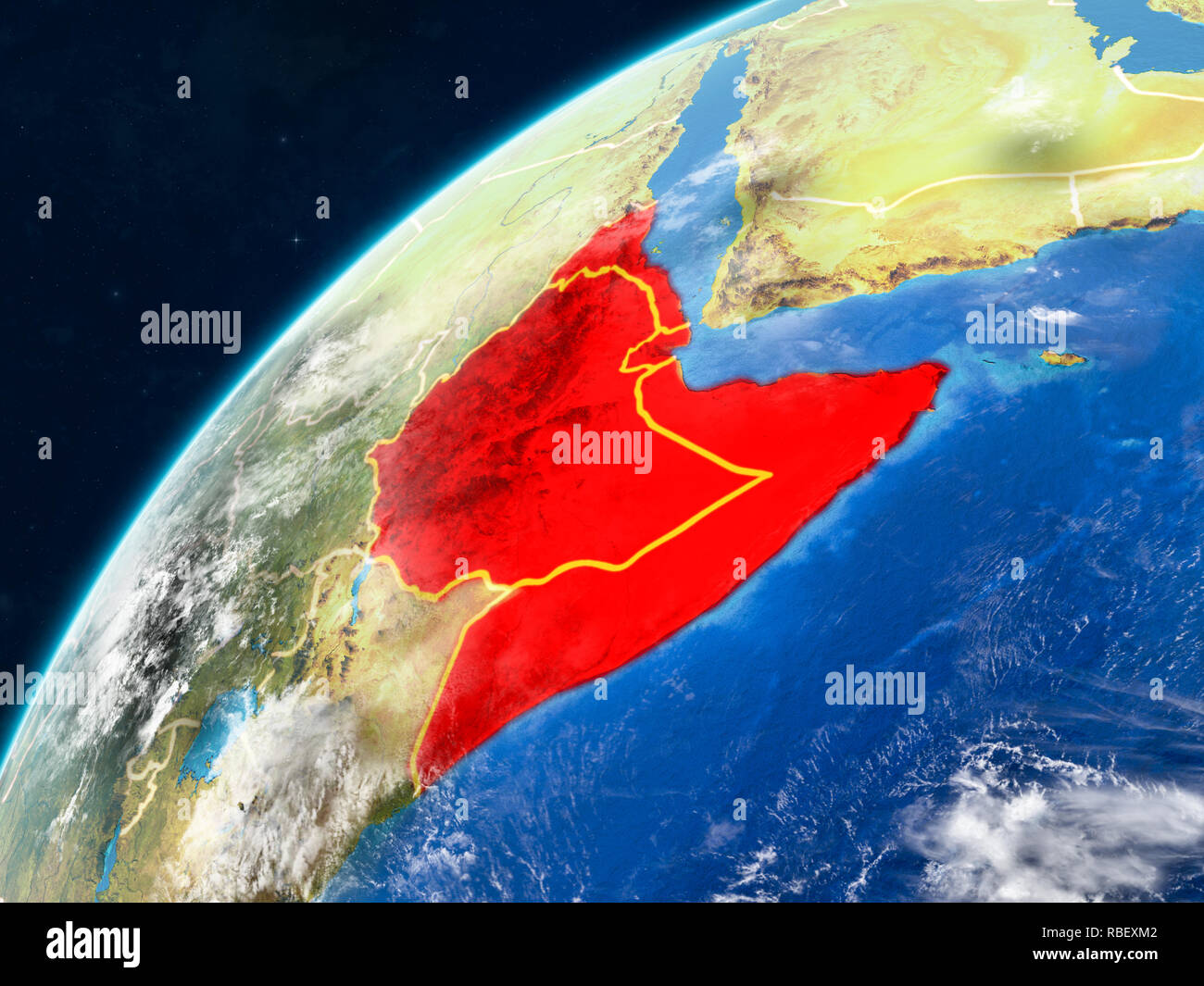 Horn of Africa on realistic model of planet Earth with country borders ...