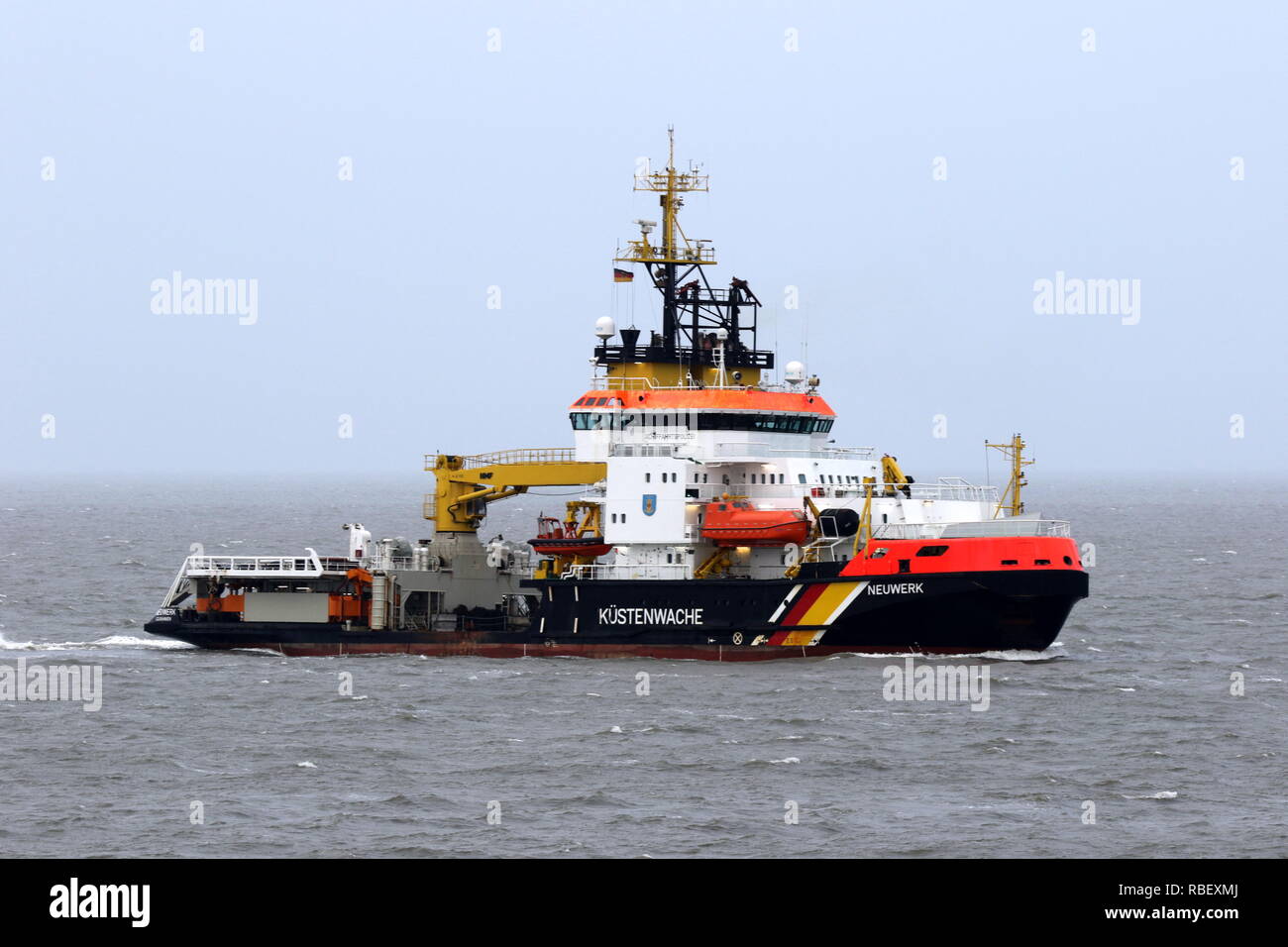 The ship of the Coast Guard Neuwerk reached on 17 December 2016, the port of Cuxhaven. Stock Photo