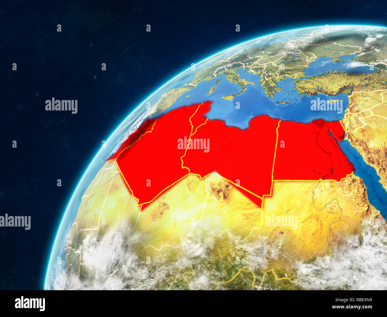 North Africa on realistic model of planet Earth with country borders ...