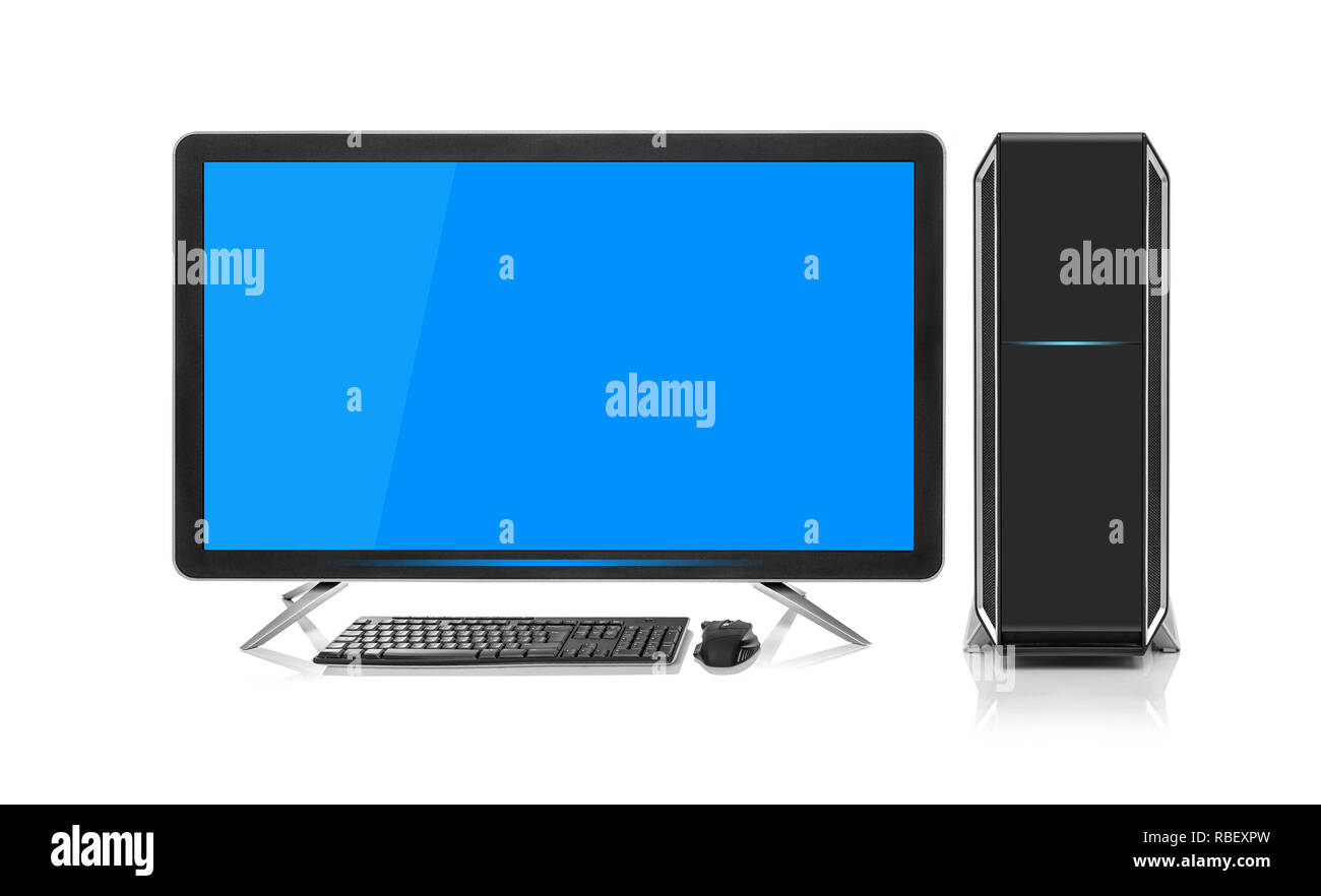 Modern desktop computer with wireless keyboard and mouse Stock Photo