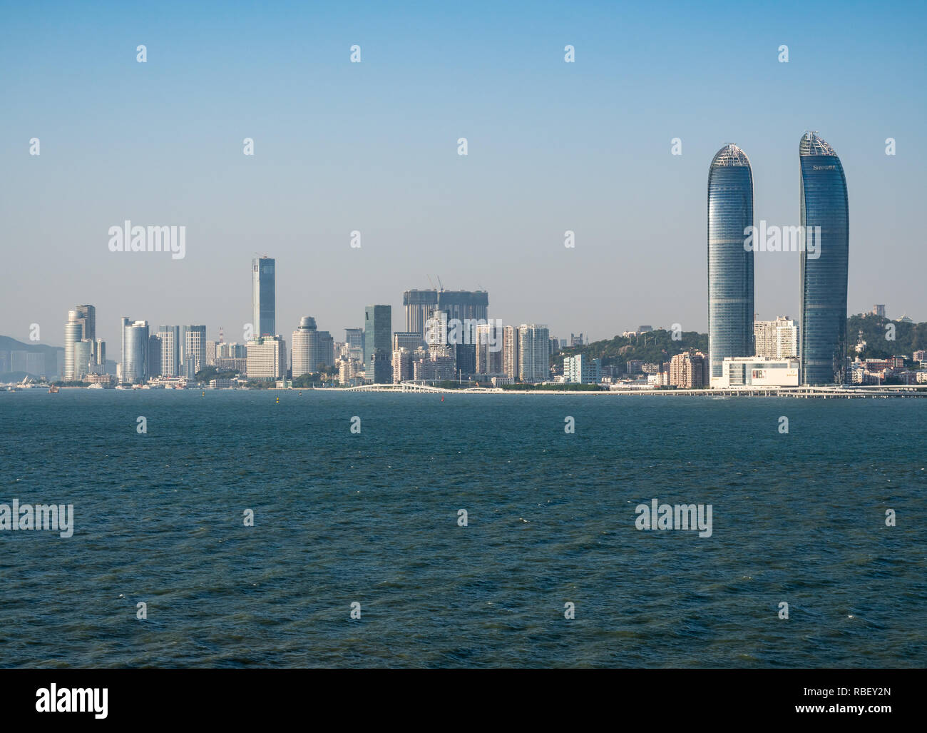 Modern buildings in skyline of Xiamen in China Stock Photo