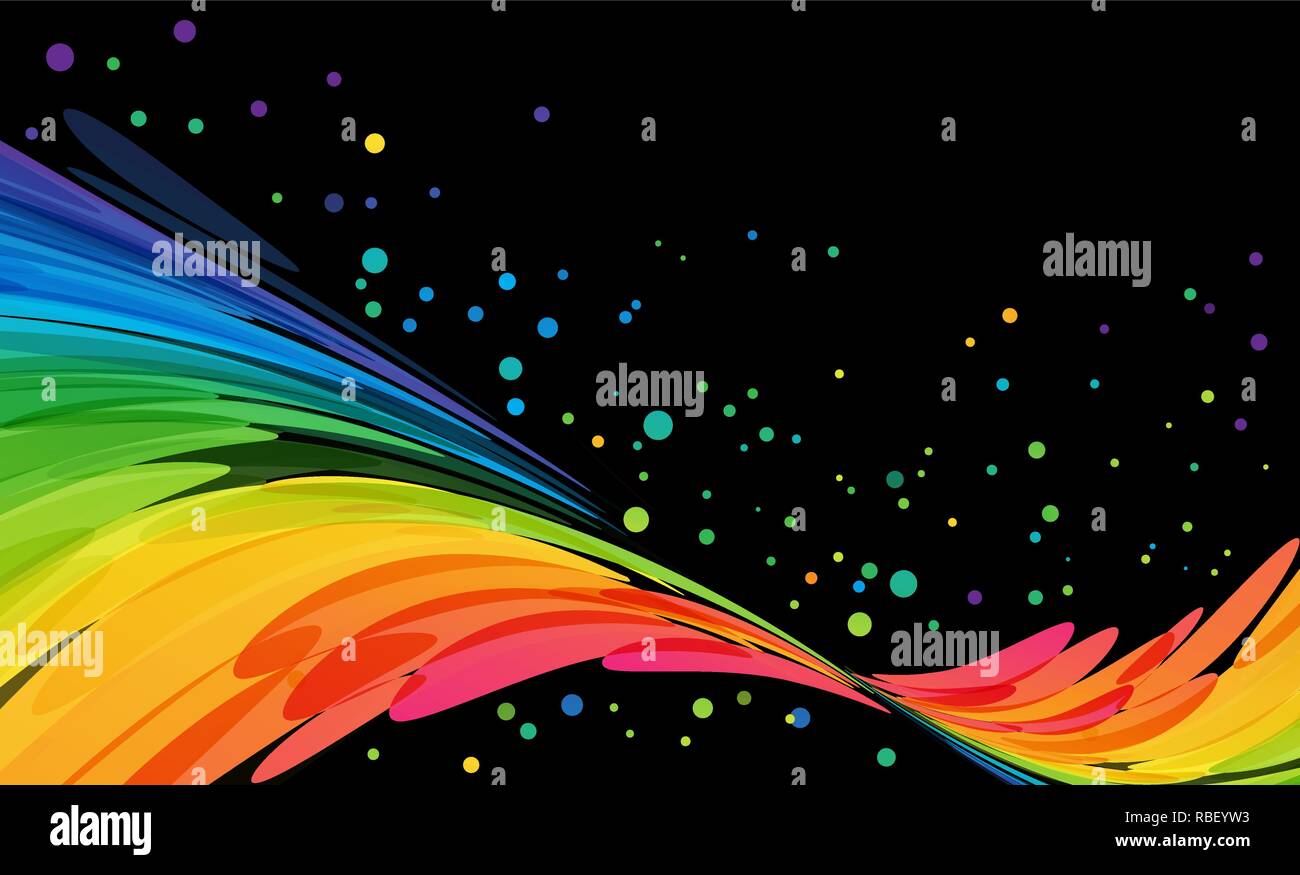 Multicolored abstraction on black background, bright splash on dark, festive backdrop Stock Vector