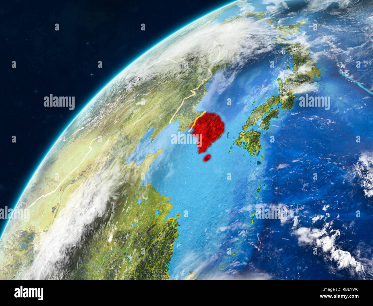 South Korea on realistic model of planet Earth with country borders and ...
