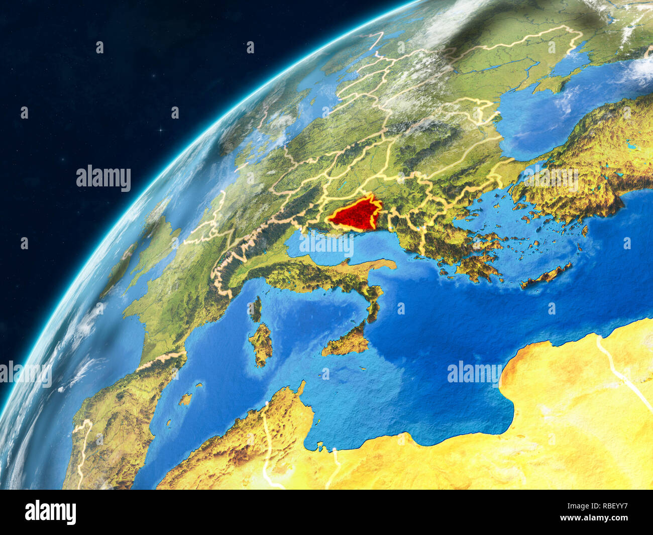 Bosnia and Herzegovina on realistic model of planet Earth with country ...