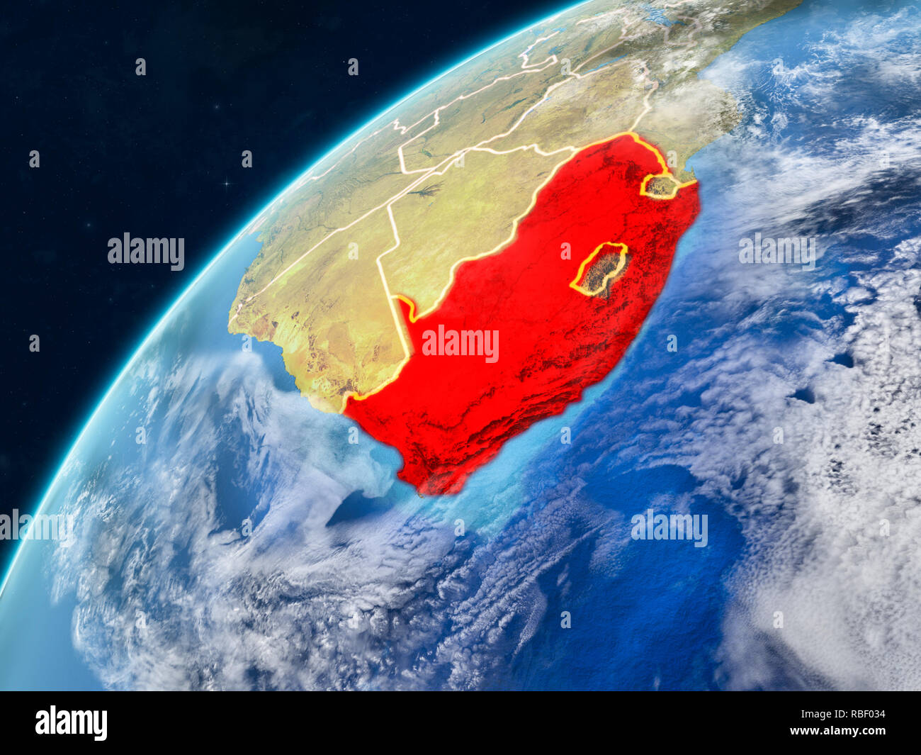 South Africa on realistic model of planet Earth with country borders ...