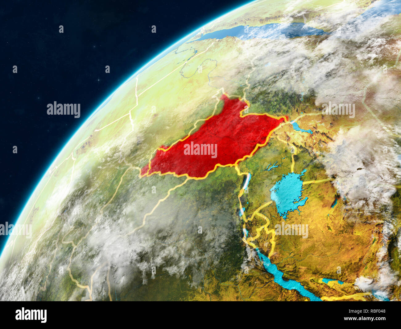 South Sudan on realistic model of planet Earth with country borders and ...