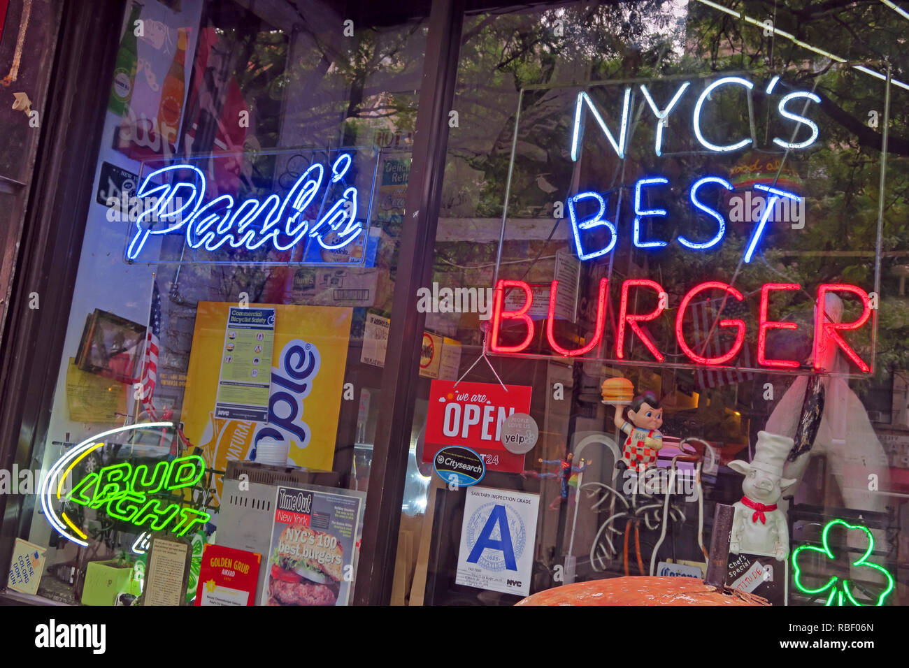 New York Citys Best Burger neon sign, NYCs Best Burger, East Village, Manhattan,  NY, USA Stock Photo