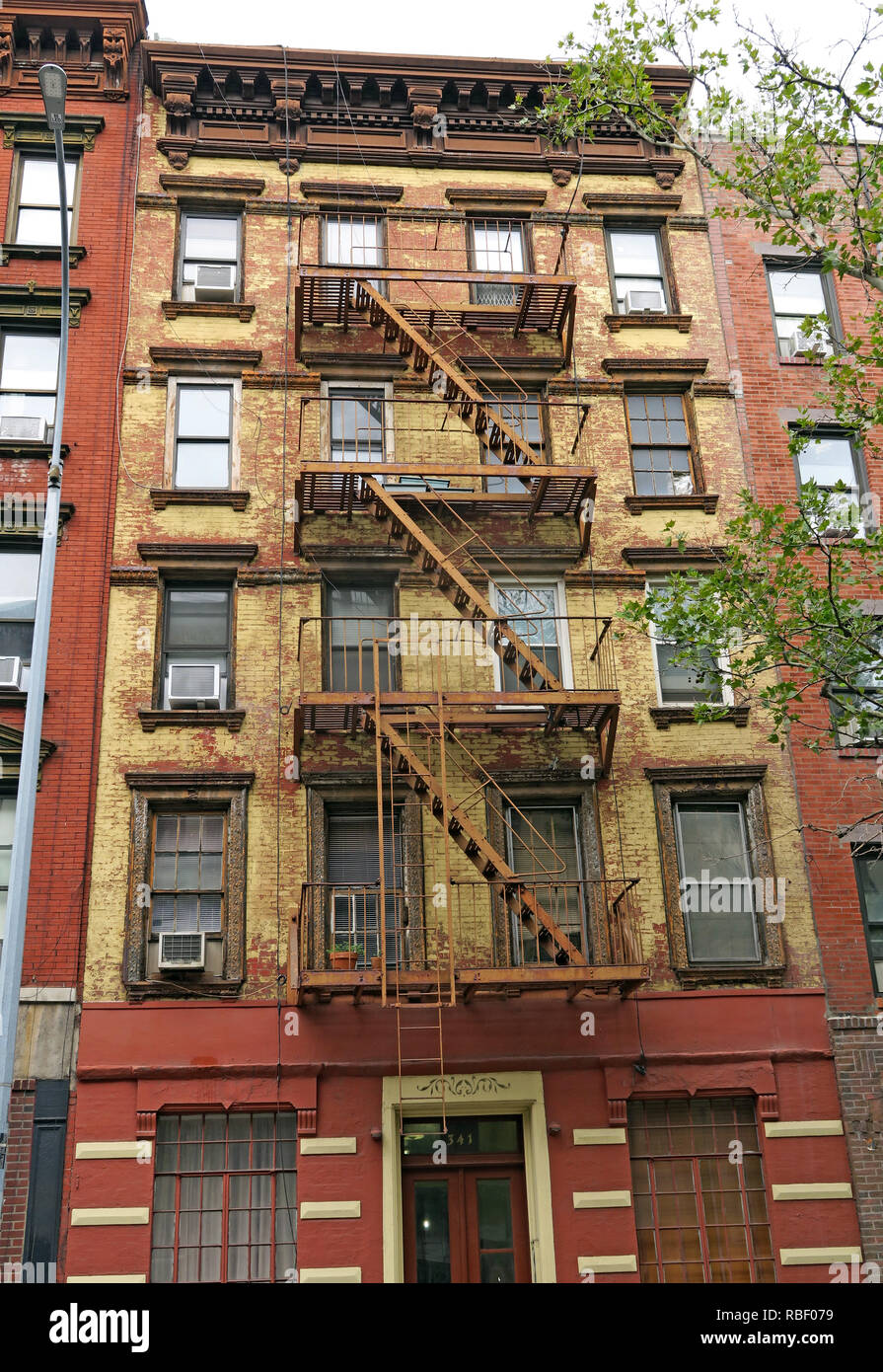 St Marks Place, 2nd avenue, tenements, East Village, Manhattan, New York City, NYC, NY, USA Stock Photo