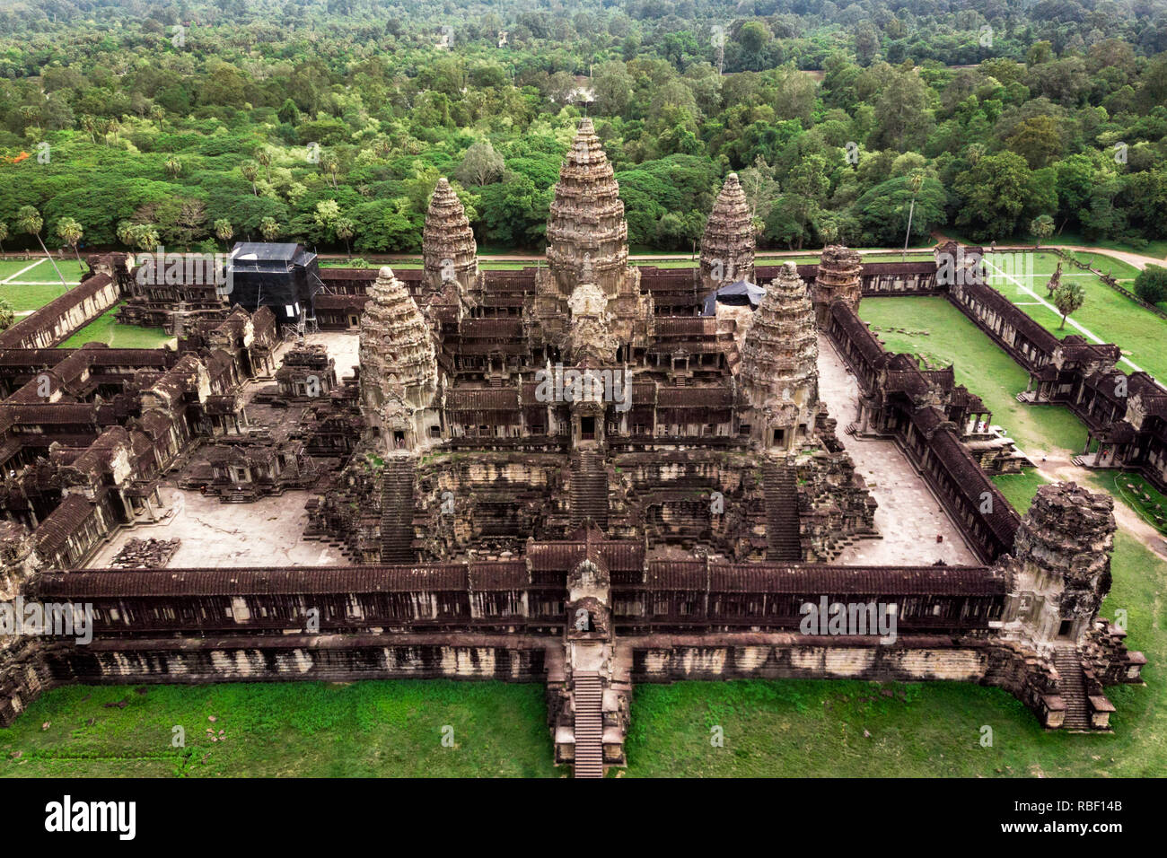 Aerial view of Angkor Wat temple, Siem Reap, Cambodia. Stock Photo