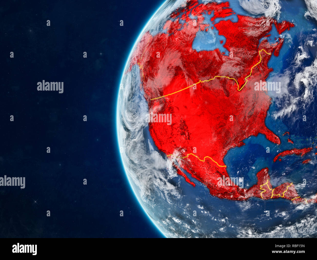 North America from space on model of planet Earth with country borders ...