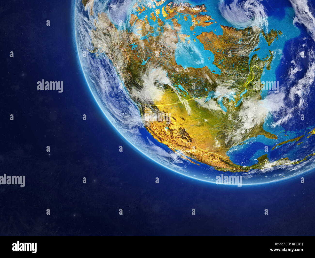 North America on planet Earth from space with country borders. Very ...
