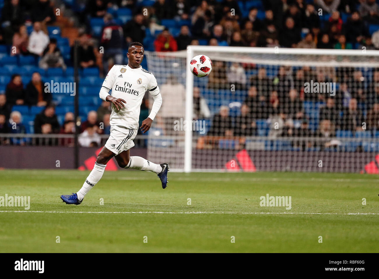 Santiago Bernabeu, Madrid, Spain. 9th Jan, 2019. Copa del Rey football, round of 16, Real Madrid versus Leganes; Vinicius Junior (Real Madrid) brings down a high pass Credit: Action Plus Sports/Alamy Live News Stock Photo