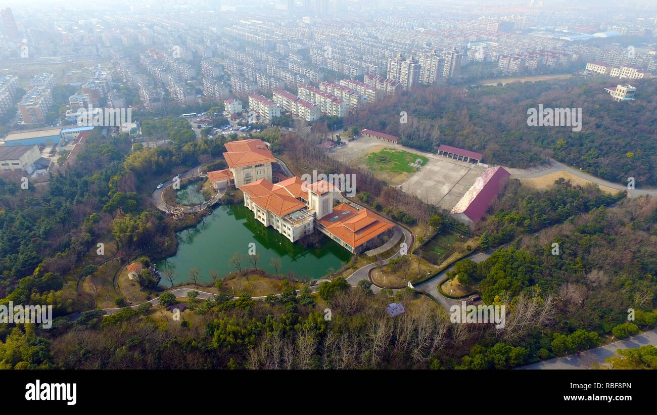Beijing, China. 26th Feb, 2017. Aerial photo taken on Feb. 26, 2017 shows a view of the Paotaiwan state wetland park in Wusong of Shanghai, east China. The park used to be the location for steel slag and iron sand mining station. In November 2013, the 18th Central Committee of the Communist Party of China held its third plenary session to focus on comprehensively deepening reform. In the five years after the session, China's ecological civilization system has been rapidly taking shape and the ecological environment is significantly improved. Credit: Pei Xin/Xinhua/Alamy Live News Stock Photo