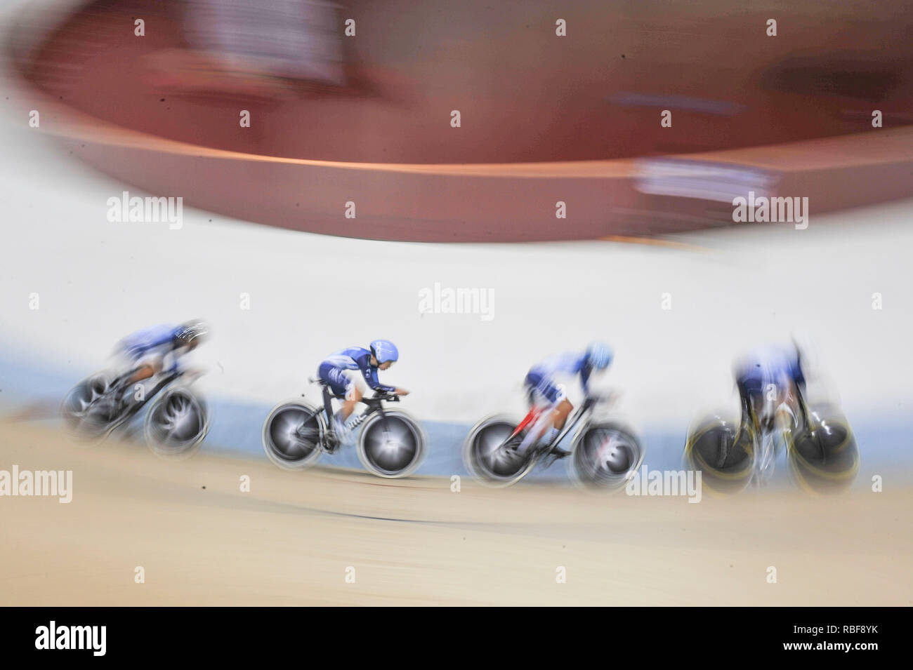 Jakarta, Indonesia. 9th Jan, 2019. Cyclists of China's Hong Kong compete during the Women Junior Pursuit Team Final against Kazakhstan at the 26th Junior Asian Track Championships in Jakarta, Indonesia, Jan. 9, 2019. Credit: Veri Sanovri/Xinhua/Alamy Live News Stock Photo