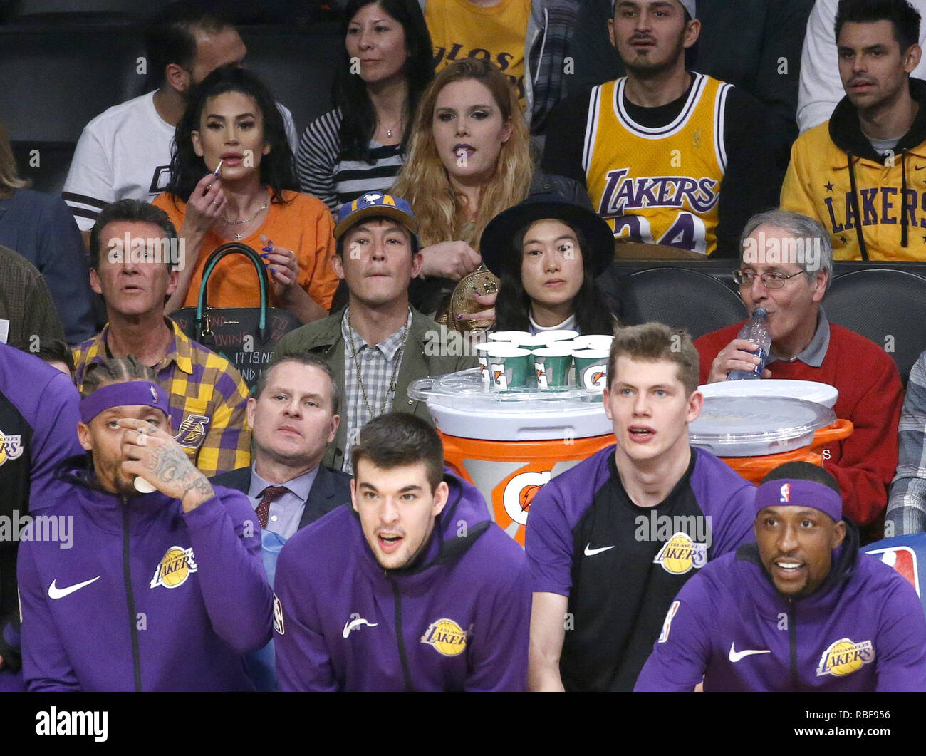 Los Angeles, California, USA. 9th Jan, 2019. Hong Kong-Canadian actor Edison Chen, as know as Edison Koon-hei Chen, Chen Guanxi, watches attends an NBA basketball game between Los Angeles Lakers and Detroit Pistons Wednesday, Jan. 9, 2019, in Los Angeles. Credit: Ringo Chiu/ZUMA Wire/Alamy Live News Stock Photo