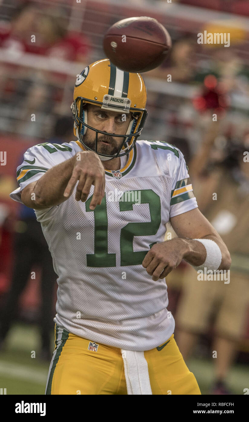 August 26, 2016 - Santa Clara, California,  - Green Bay Packers  quarterback Aaron Rodgers (12) passes ball down field on Friday, August 26,  2016, at Levis Stadium in Santa Clara, California.
